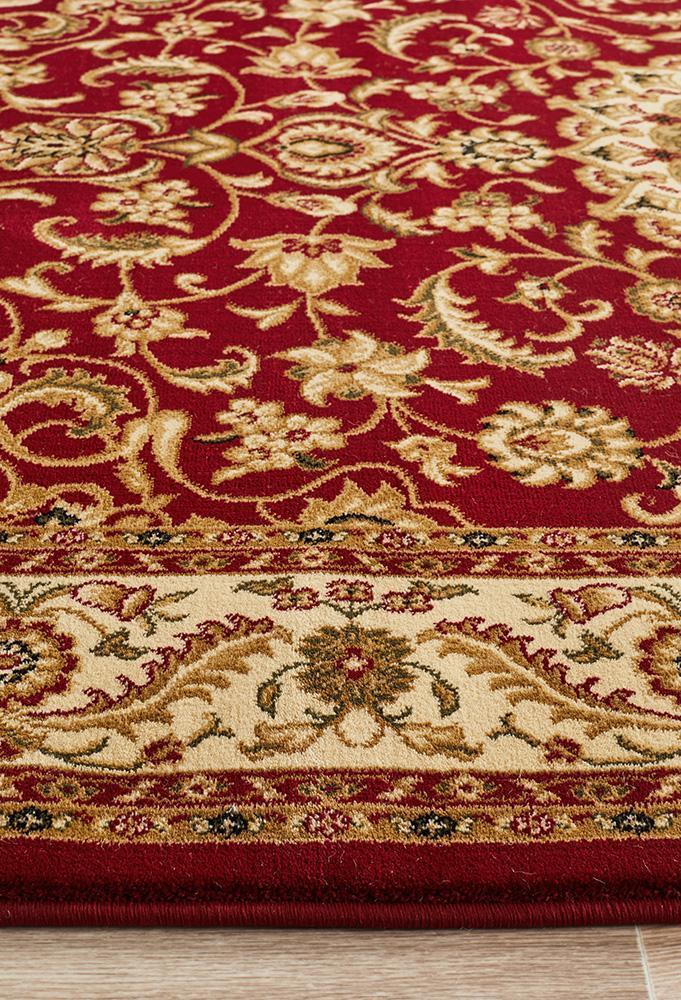 Sydney Collection Medallion Rug Red With Ivory Border